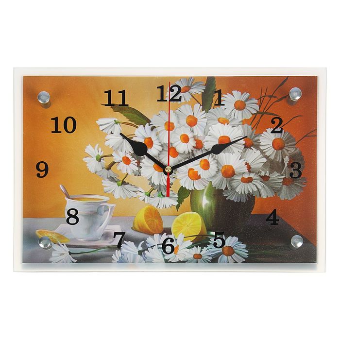 Часы настенные прямоугольные "Ромашки в вазе и лимоны", 20х30 см микс