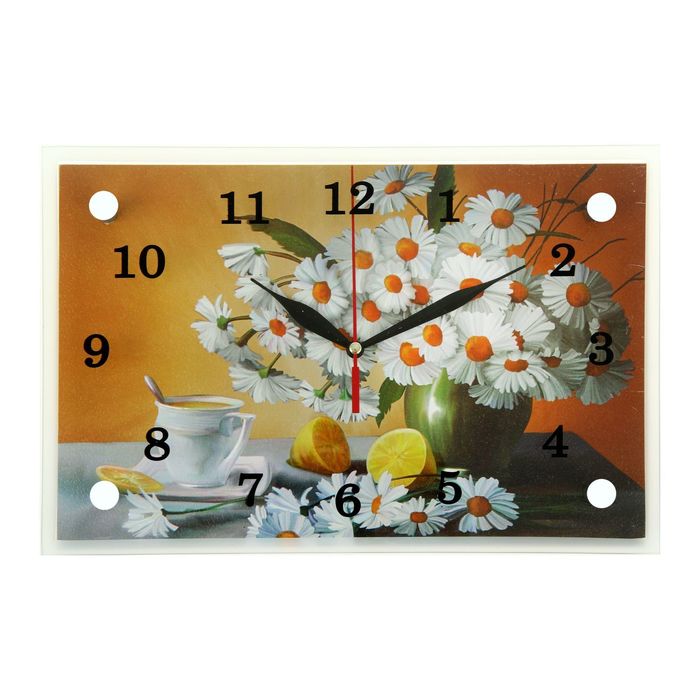 Часы настенные прямоугольные "Ромашки в вазе и лимоны", 20х30 см микс