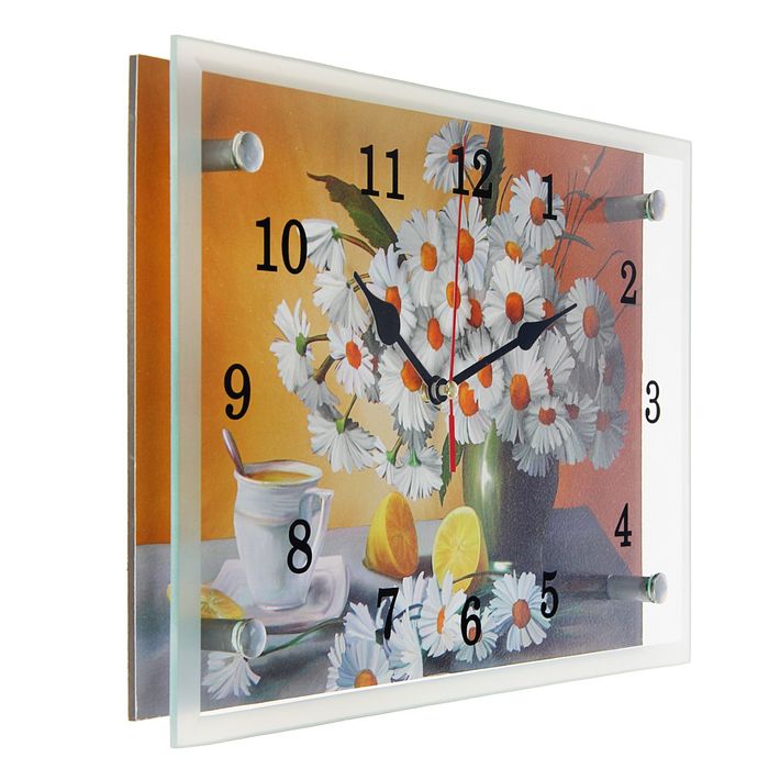 Часы настенные прямоугольные "Ромашки в вазе и лимоны", 20х30 см микс