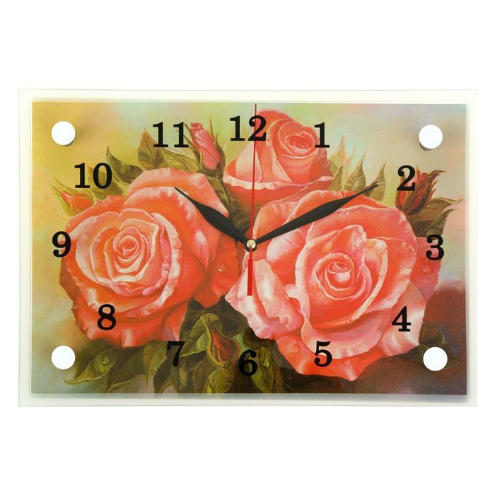 Часы настенные прямоугольные "Розовые розы", 20х30 см  микс