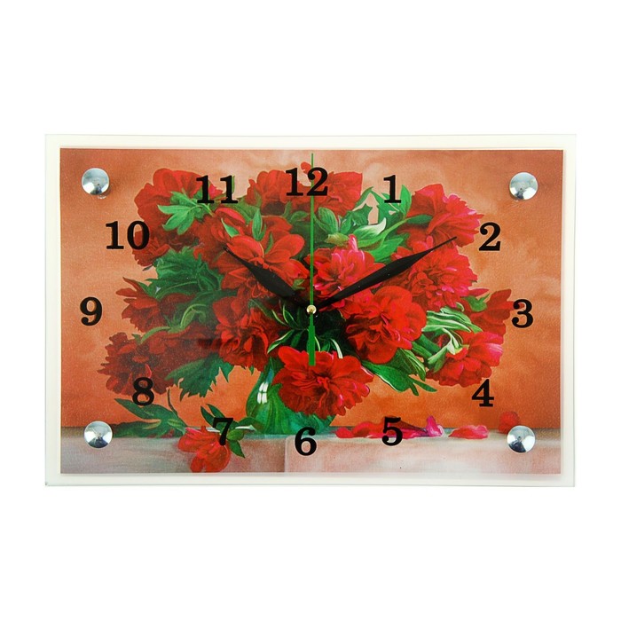 Часы настенные прямоугольные "Красные цветы в вазе", 20х30 см микс