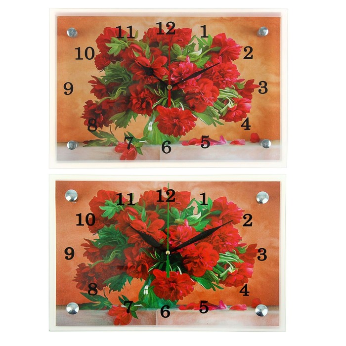 Часы настенные прямоугольные "Красные цветы в вазе", 20х30 см микс