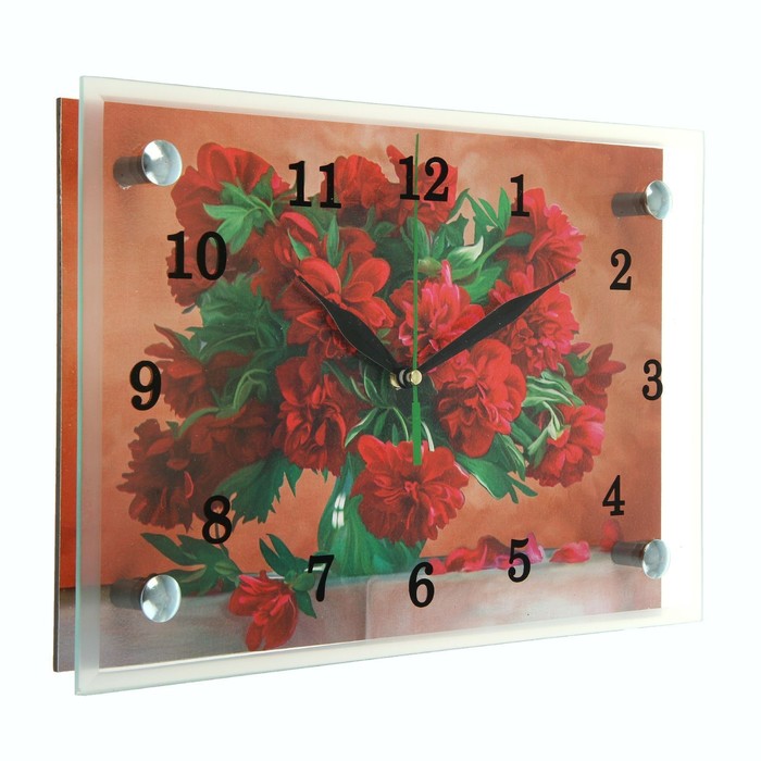 Часы настенные прямоугольные "Красные цветы в вазе", 20х30 см микс