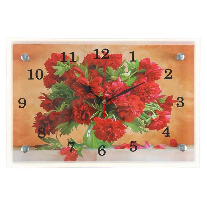 Часы настенные прямоугольные "Красные цветы в вазе", 20х30 см микс