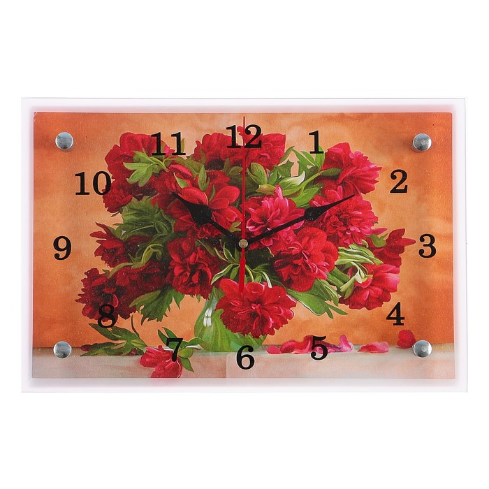 Часы настенные прямоугольные "Красные цветы в вазе", 20х30 см микс