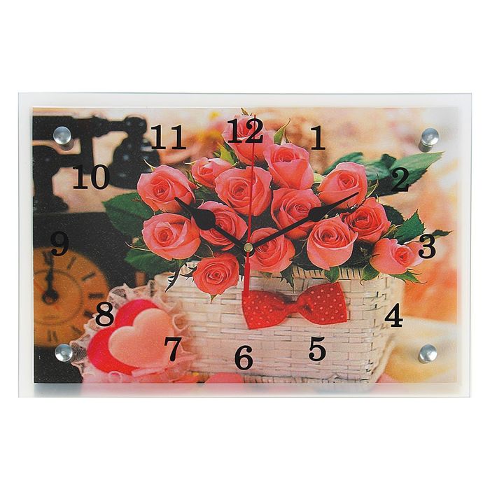 Часы настенные прямоугольные "Корзина роз", 20х30 см микс
