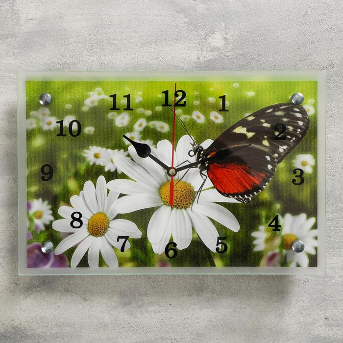 фото Часы настенные, серия: цветы, "бабочка на ромашке", 20х30 см, микс сюжет