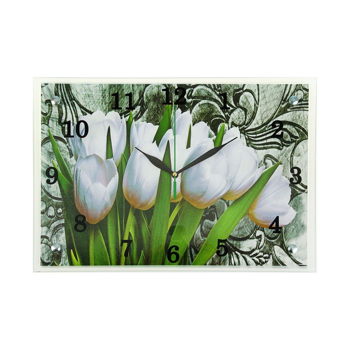 Часы настенные прямоугольные "Белые тюльпаны", 25х35 см микс