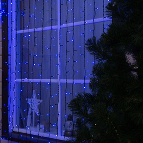 Гирлянда "Занавес" 2 х 6 м , IP44, УМС, тёмная нить, 1440 LED, свечение синее, 220 В
