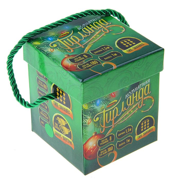 Гирлянда "Занавес" УМС вилка Ш:1,5 м, В:1 м, Н.С. LED-180-220V, контр. 8 р, ЗЕЛЕНЫЙ