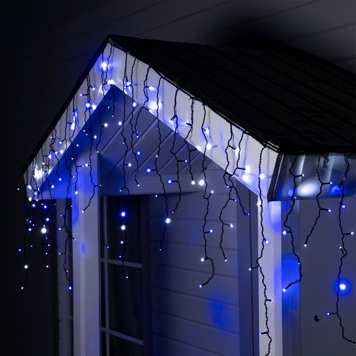 

Гирлянда «Бахрома» 3 × 0.6 м, IP44, УМС, тёмная нить, 160 LED, свечение бело-синее, мигание, 220 В