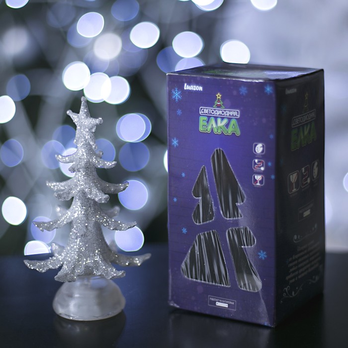 Игрушка световая "Новогодняя ёлочка" (батарейки в комплекте) 13 см, 1 LED, RGB, СЕРЕБРЯНАЯ