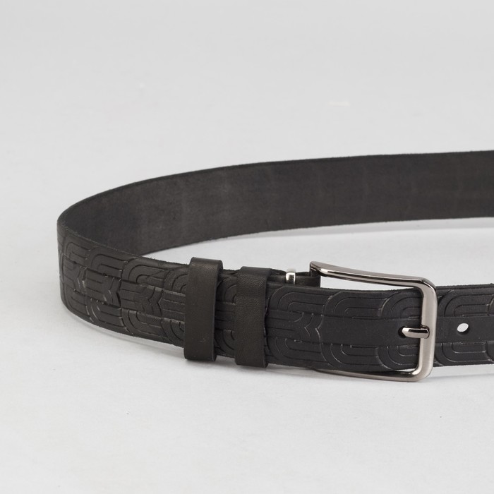 Ремень мужской, винт, пряжка под серебро, ширина 3,5см, цвет чёрный