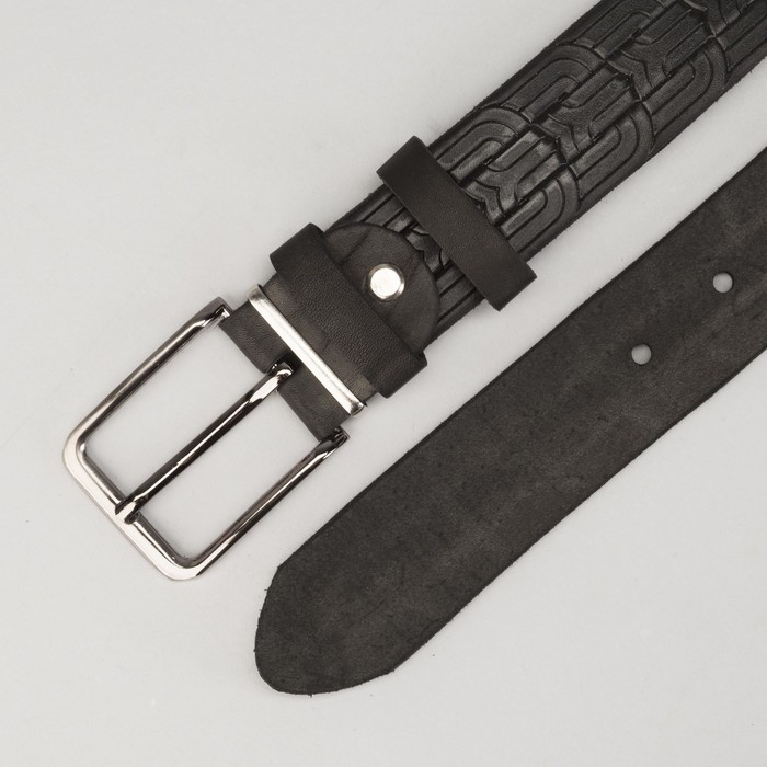 Ремень мужской, винт, пряжка под серебро, ширина 3,5см, цвет чёрный