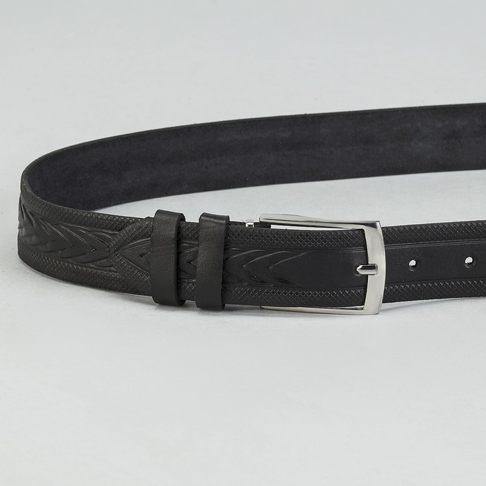 Ремень мужской, винт, пряжка под серебро, ширина 3,5см, цвет чёрный