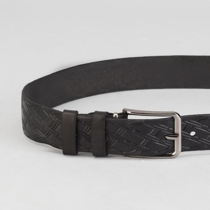Ремень мужской, винт, пряжка под серебро, ширина 3,5см, цвет чёрный