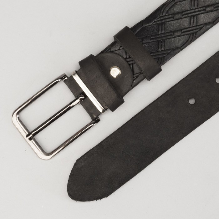 Ремень мужской, винт, пряжка под серебро, ширина 3,5см, цвет чёрный