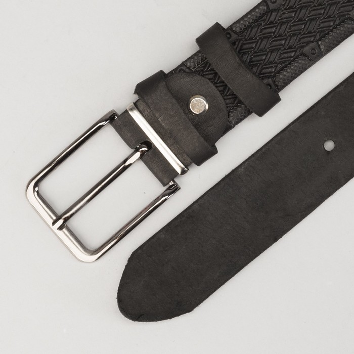 Ремень мужской, винт, пряжка под серебро, ширина 3,5см, цвет чёрный