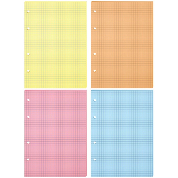 Сменный блок для тетрадей на кольцах А5, 200 листов клетка, 4 цвета