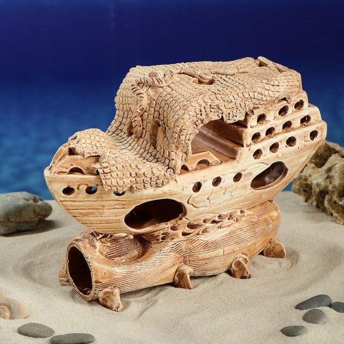 Декорации для аквариума "Корабль" на подставке