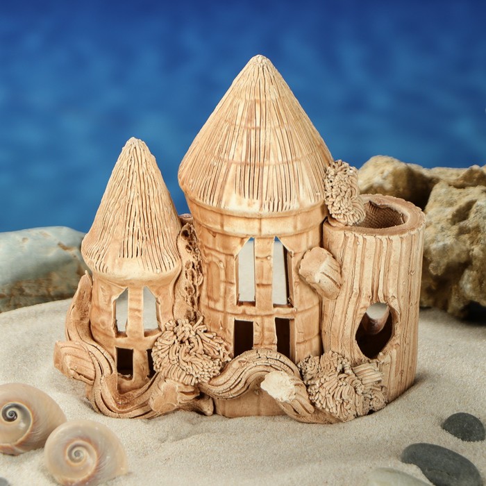 Декорации для аквариума "Замок с двумя башнями и деревом" малый