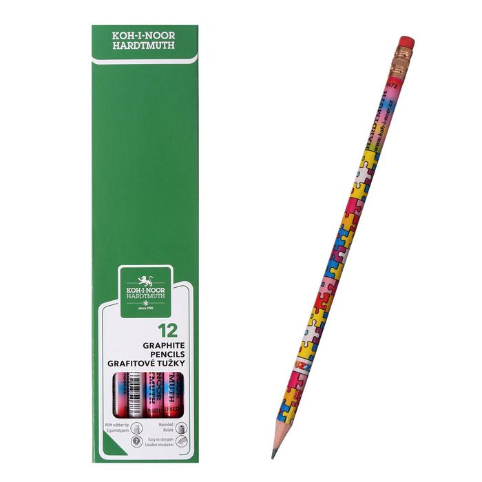 

Карандаш чернографитный 2.0 мм, Koh-I-Noor PUZZLE 1231 HB, с ластиком, L=189 мм