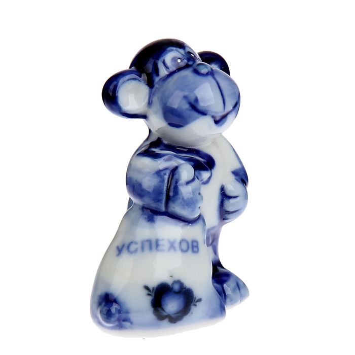 Сувенир под гжель "Мартышка с мешком и пожеланием успехов"