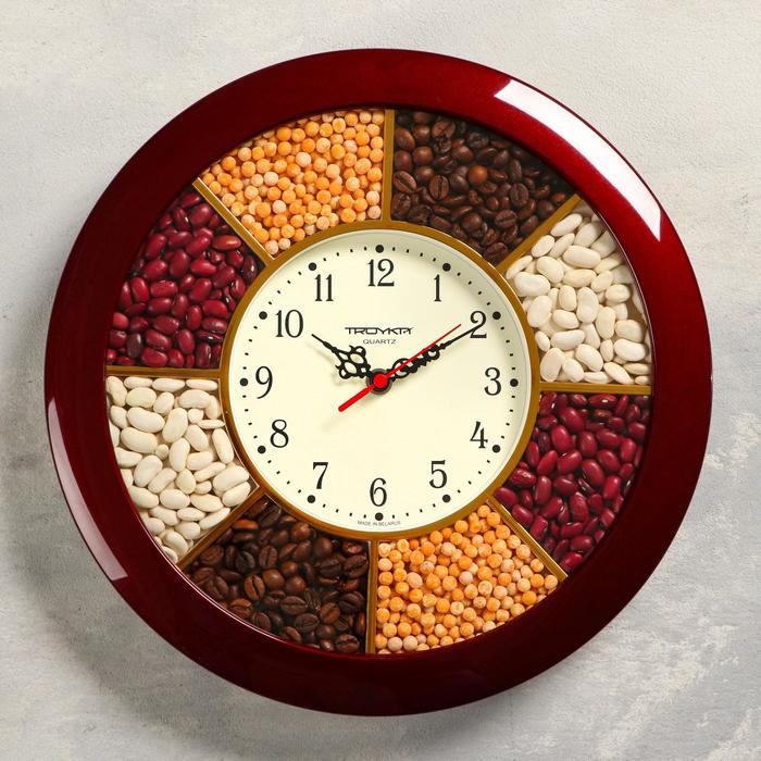 Часы настенные, серия: Кухня, Специи, d-29 см, бордовый обод