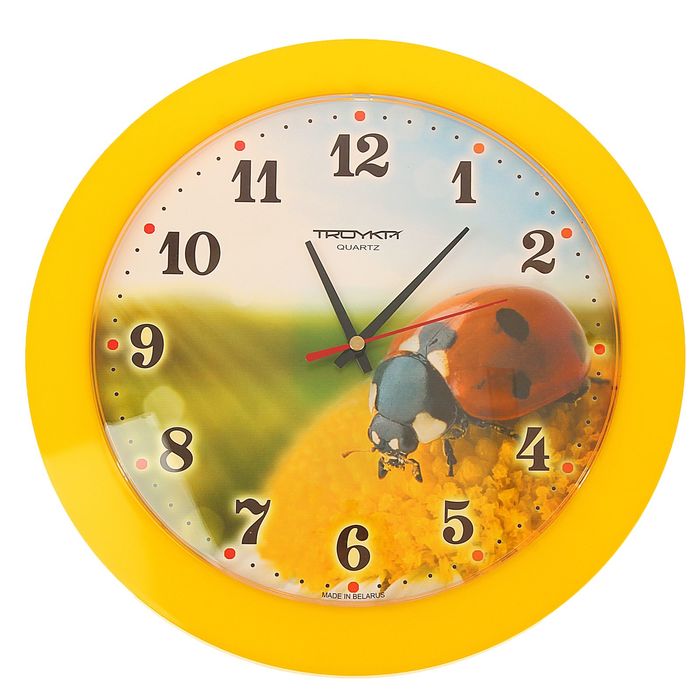 Часы настенные круглые "Божья коровка", жёлтый обод, 30х30 см