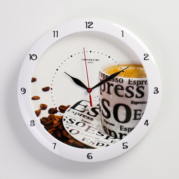Часы настенные, серия: Кухня, Кофе, d-29 см, белый обод