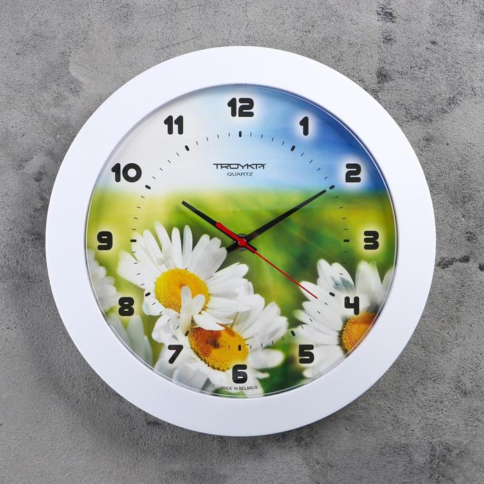 фото Часы настенные, серия: цветы, "ромашки", белый обод, 30х30 см тройка