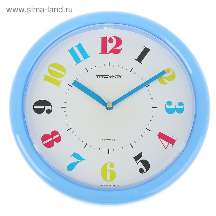 Часы настенные Цветные цифры, дискретный ход, d-24 см, голубой обод часы настенные герб дискретный ход d 29 см бордовый обод