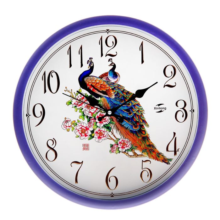 Часы настенные круглые "Павлины", 39,5 × 39,5 см, рама фиолетовая