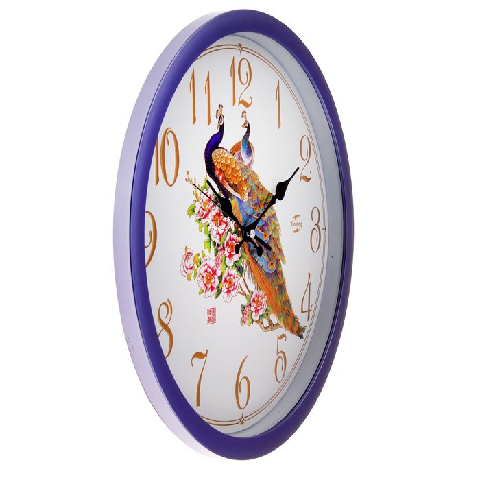 Часы настенные круглые "Павлины", 39,5 × 39,5 см, рама фиолетовая