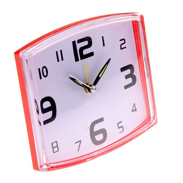 Будильник прямоуг. криволин, крупные цифры 3,6,9,12, бел циферблат, стрелки микс 10,5*12,5см