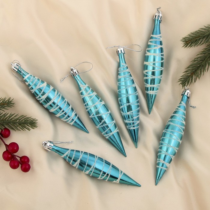 Ёлочные игрушки "Сосульки со снежными нитями" (набор 6 шт.) микс