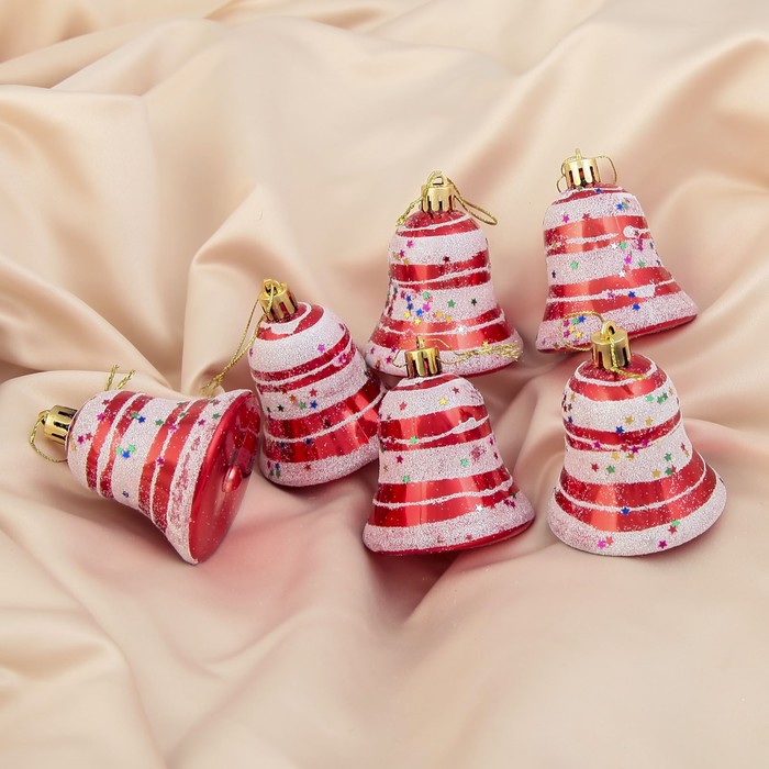 Ёлочные игрушки "Колокольчики с полосками и звёздочками" (набор 6 шт.)