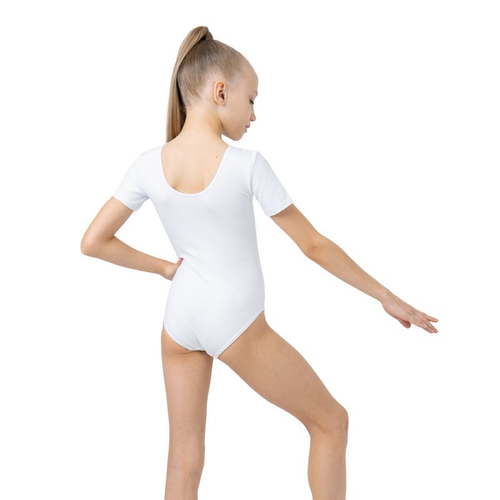Купальник гимнастический, с коротким рукавом, размер 40, цвет белый