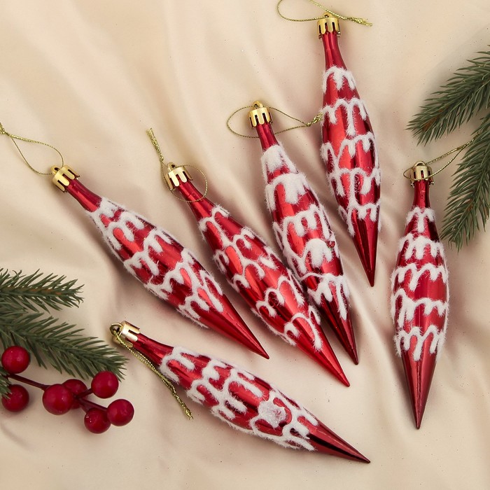 Ёлочные игрушки "Сосульки со снежными волнами" (набор 6 шт.) микс