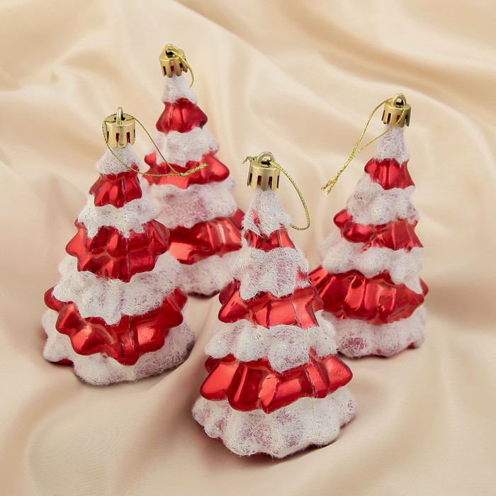 Ёлочные игрушки "Красные ёлки со снегом" (набор 4 шт.)
