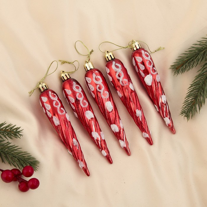 Ёлочные игрушки "Сосульки с зимним узором" (набор 5 шт.)