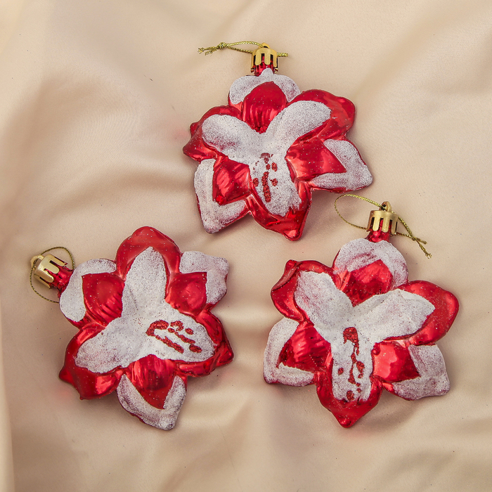 Ёлочные игрушки "Красно-белые цветы" (набор 3 шт.)