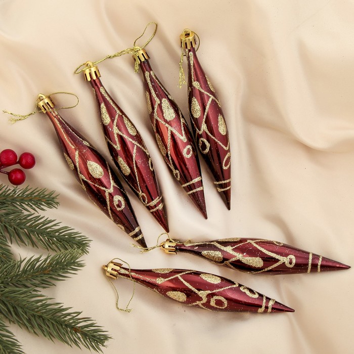 Ёлочные игрушки "Коричневые сосульки с золотым узором" (набор 6 шт.)