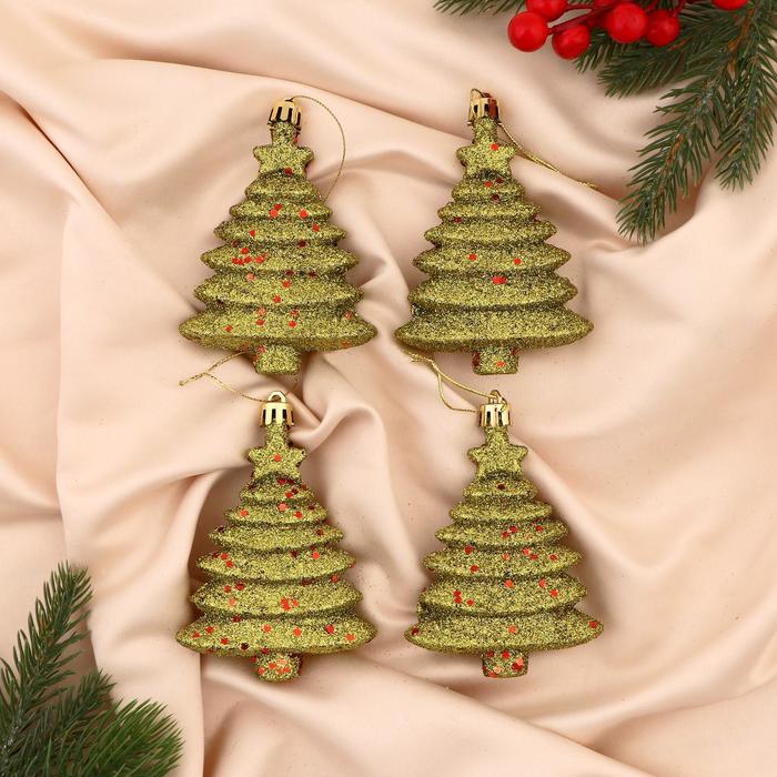 Ёлочные игрушки "Ёлки с блёстками" (набор 4 шт.) микс