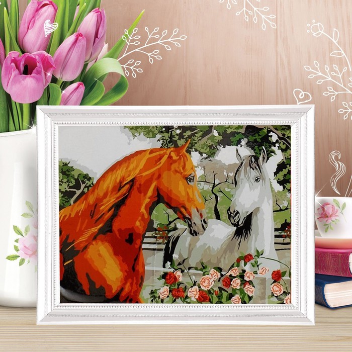 Роспись по номерам без подрамника "Лошади в саду", 30 х 40 см