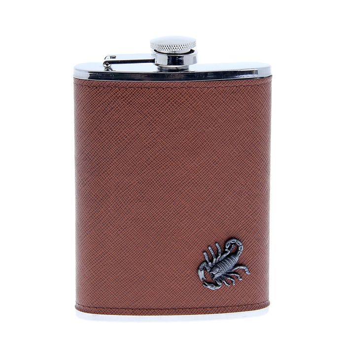 Фляжка с эмблемой "Скорпион", 240 мл, коричневая