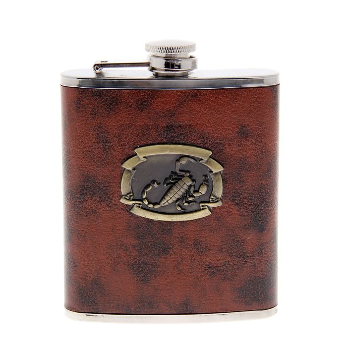Фляжка с медальоном "Скорпион", 210 мл, коричневая