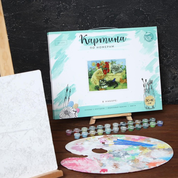 Роспись по номерам без подрамника "Котята", 40 х 30 см