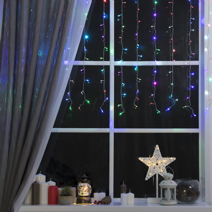Гирлянда "Занавес" УМС вилка Ш:1,5 м, В:1 м, Н.С. LED-180-220V, моргает, МУЛЬТИ(RGB)