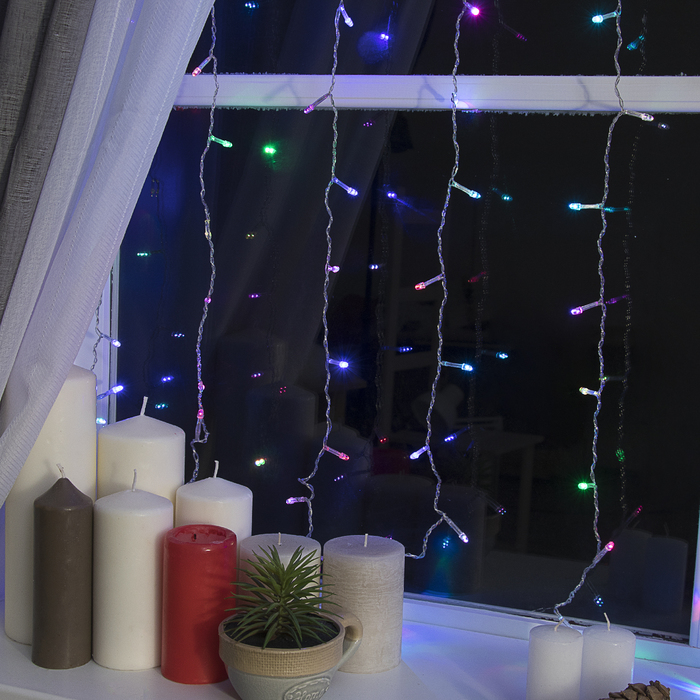 Гирлянда "Занавес" УМС вилка Ш:1,5 м, В:1 м, Н.С. LED-180-220V, моргает, МУЛЬТИ(RGB)
